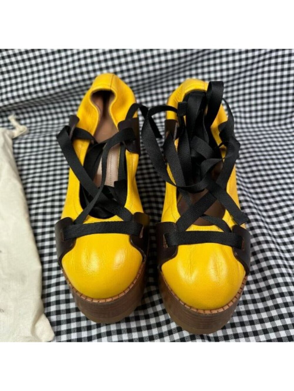 Marni Chunky Lace Up Ballet Platform Heels Yellow Black EU 40 / US Womens 9.5 10 - Picture 3 of 8